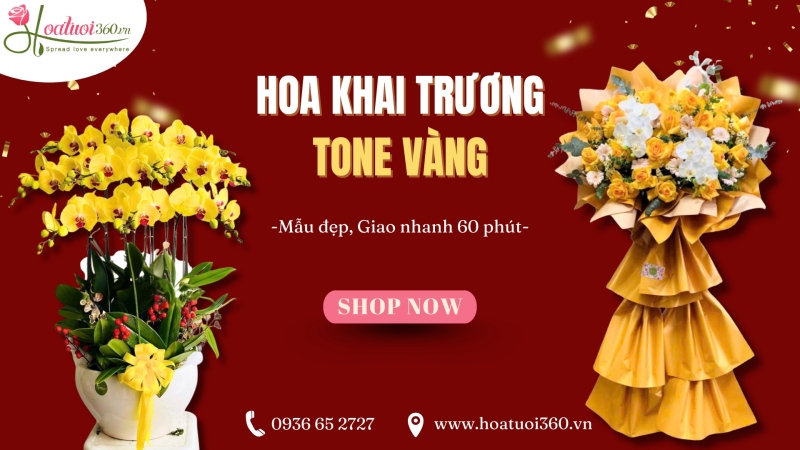 Địa chỉ đặt hoa khai trương tone vàng giao nhanh TPHCM