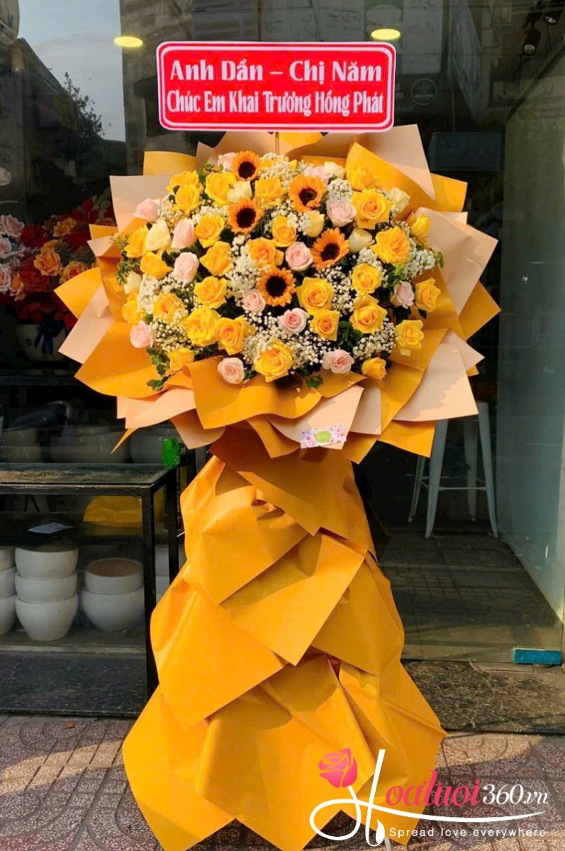 Kệ hoa khai trương tone vàng Thịnh Vượng Phát Triển 