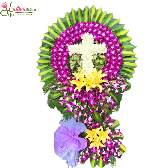 Vòng hoa chia buồn quận 7 hình thánh giá trong vòng tay chúa  