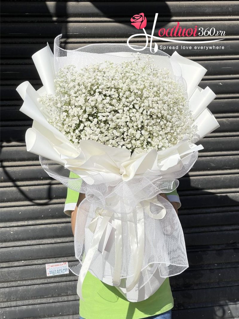 Bó hoa baby trắng dáng dài đơn giản
