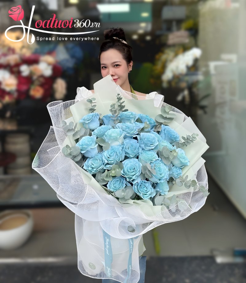 Bó hoa chúc mừng thành công màu xanh da trời