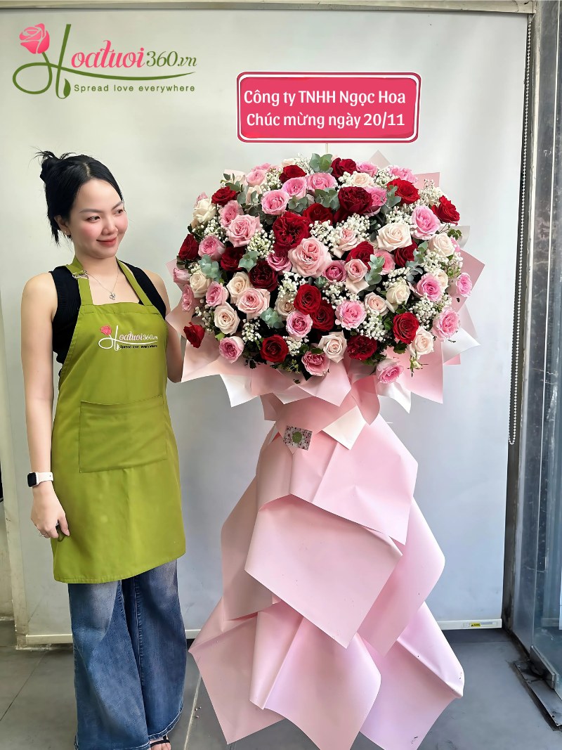 Lẵng hoa chúc mừng ngày 20/11 dạng kệ tặng trường học