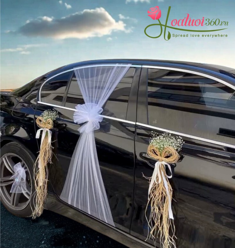Hoa baby và dây thừng trang trí xe cưới kiểu rustic 
