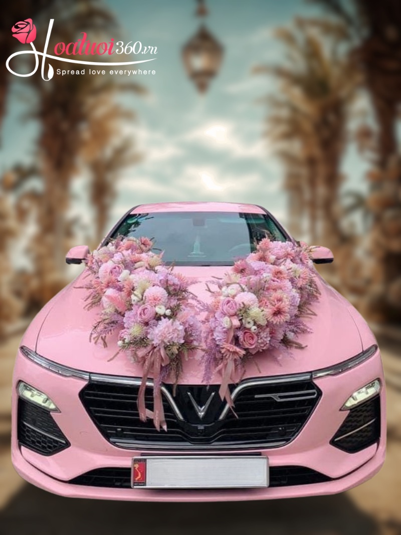 Xe hoa cưới đẹp màu hồng 