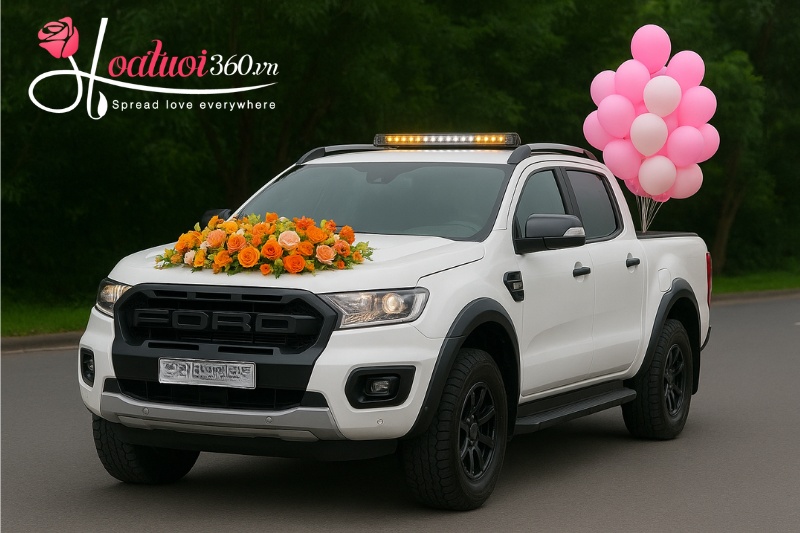 Trang trí hoa cưới xe hoa bán tải 