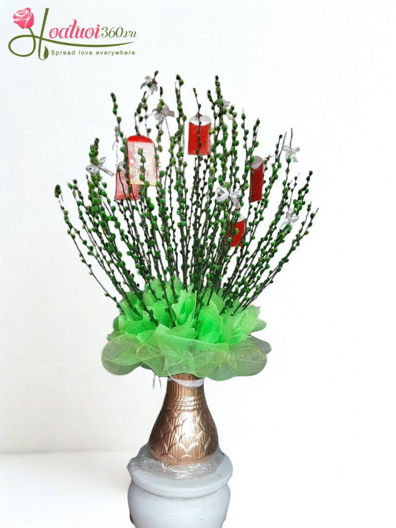 Bình hoa nụ tầm xuân tone xanh lá