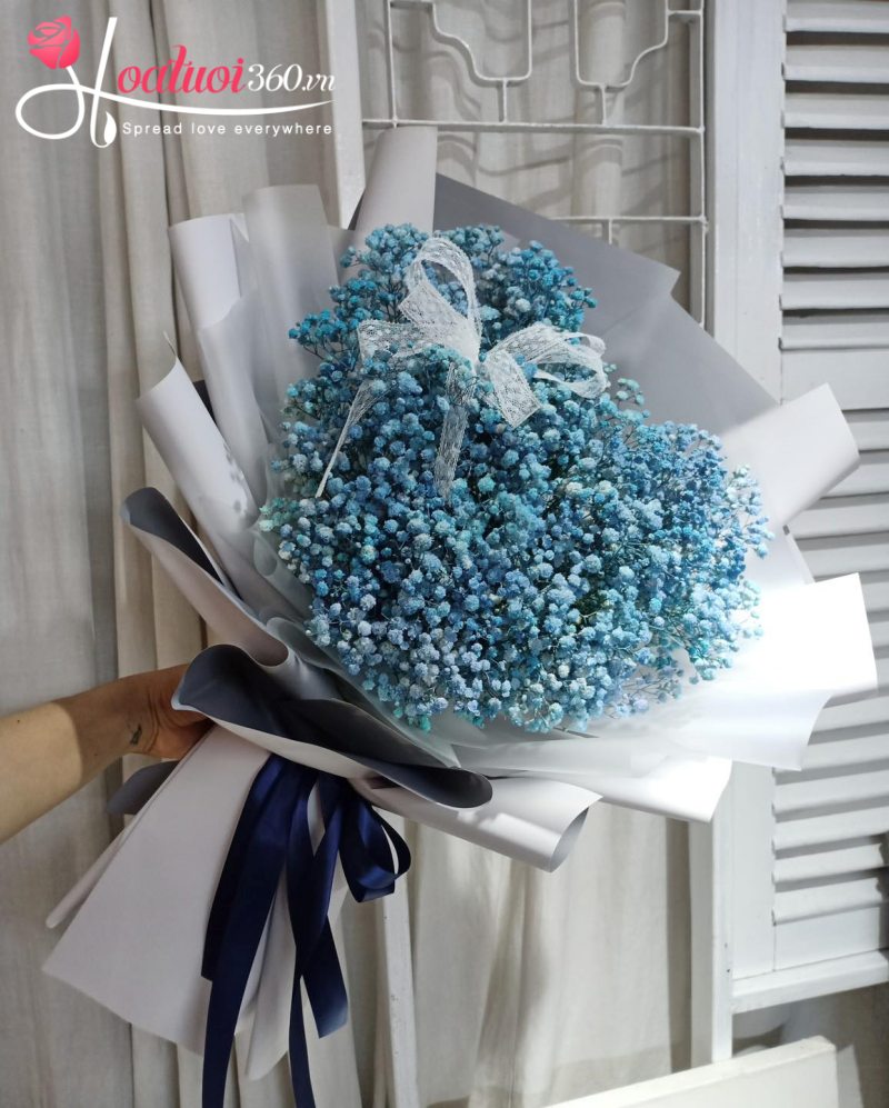 bó hoa baby xanh có phụ kiện nơ
