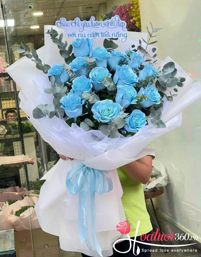 Bó hoa hồng xanh chúc mừng