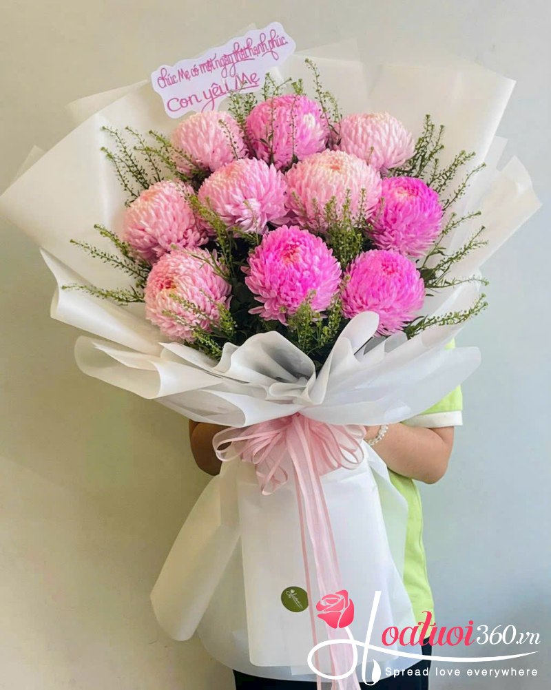 Bó hoa cúc mẫu đơn hồng