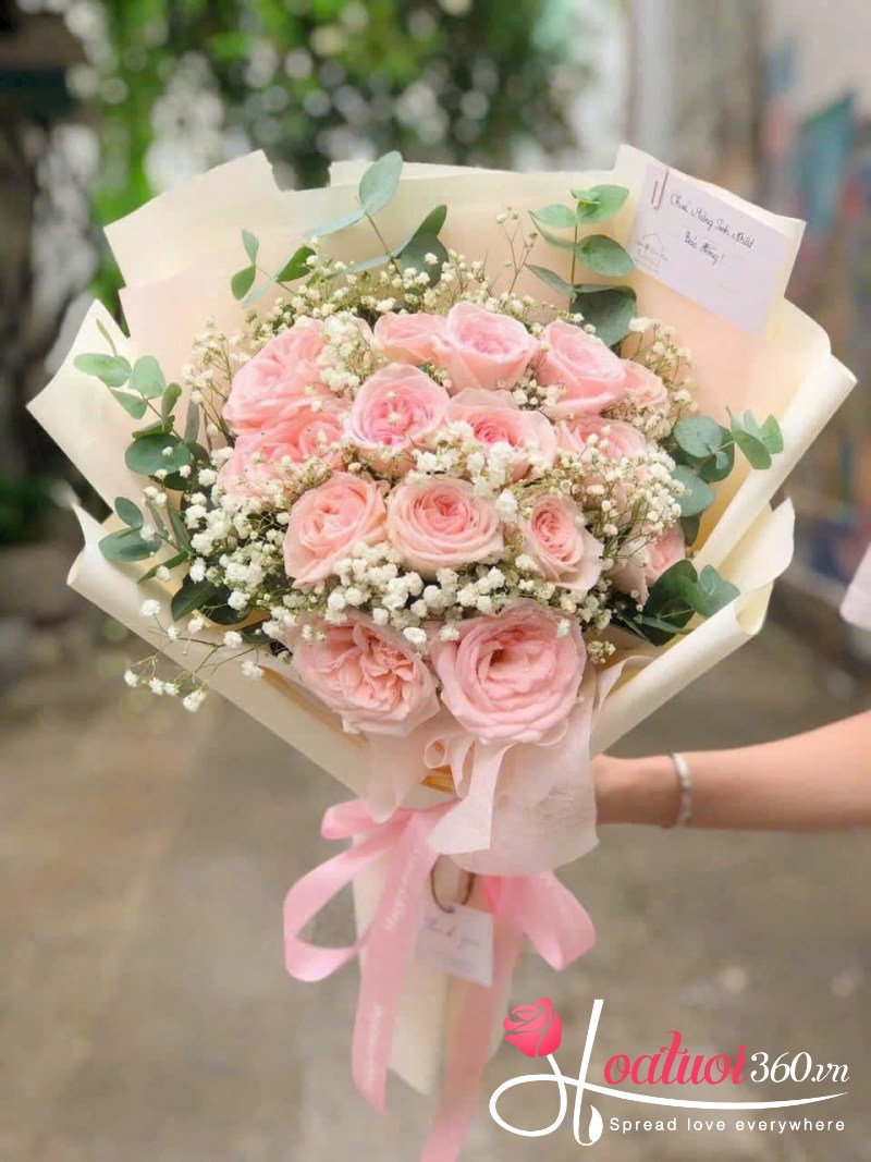 Bó hoa hồng mix baby trắng giá rẻ