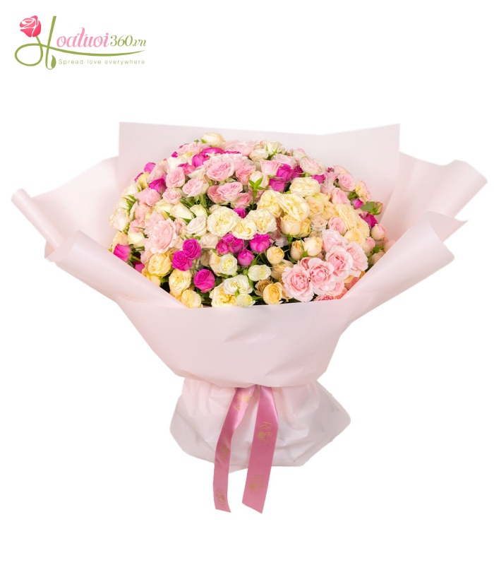 Bó hoa hồng tỉ muội vàng phối trắng tặng sinh nhật bạn thân