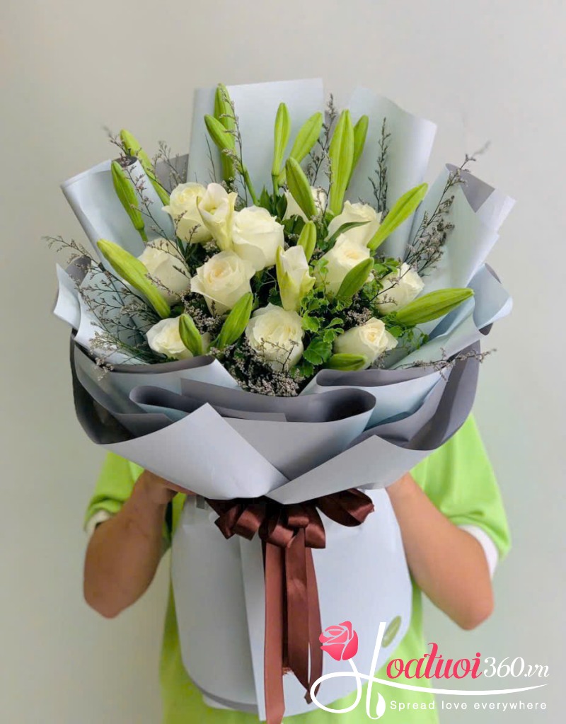 Hoa loa kèn bó tròn phối hồng trắng