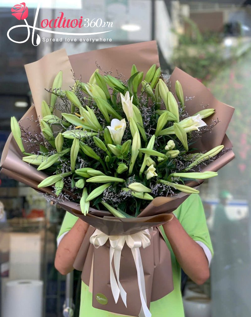 bó hoa ly vàng gửi lời cảm ơn trang trọng