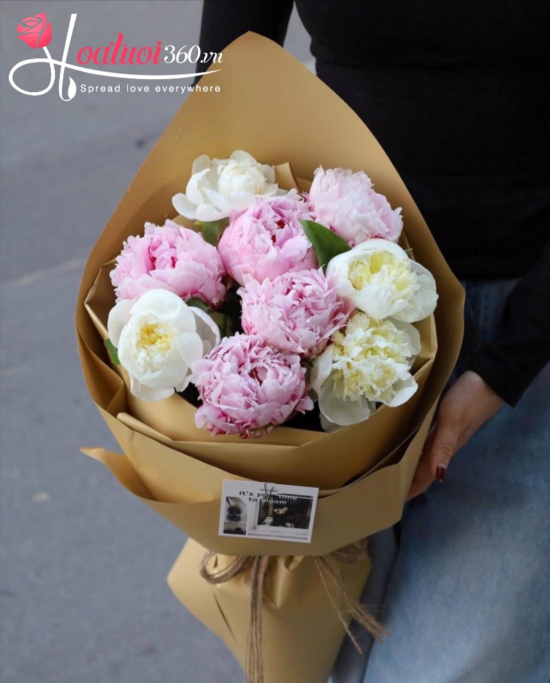 Bó hoa mẫu đơn mix hồng trắng
