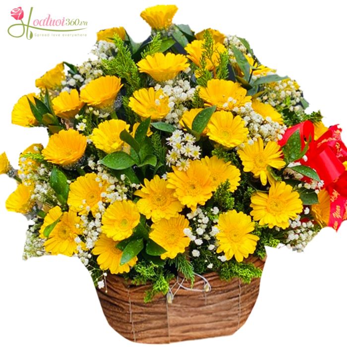 Giỏ hoa đồng tiền vàng dâng lễ Phật