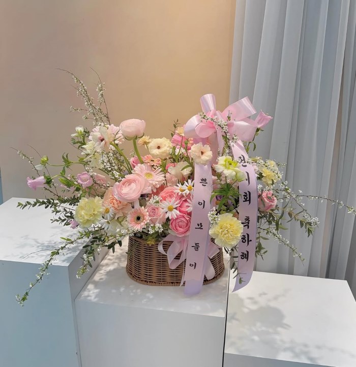 giỏ hoa Hàn Quốc mừng khai trương tone pastel