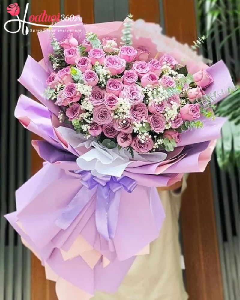 Bó hồng tím đậm