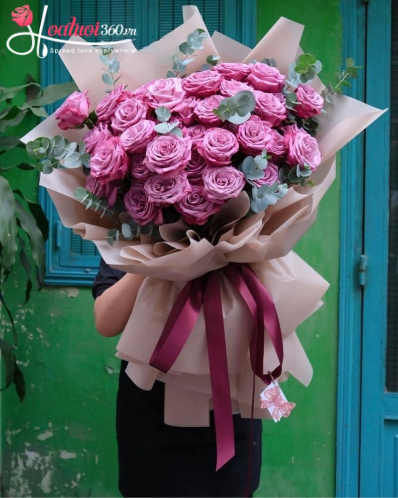 Bó hồng tím pastel sang trọng