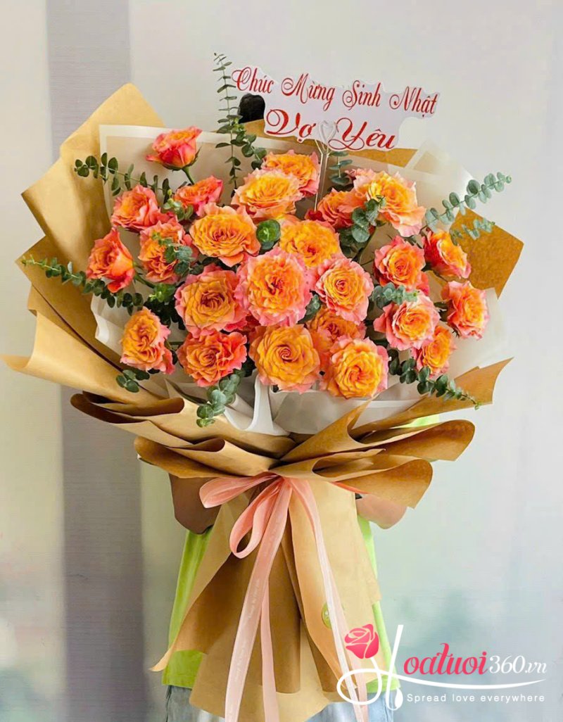 Hoa bó dài hoa hồng vàng