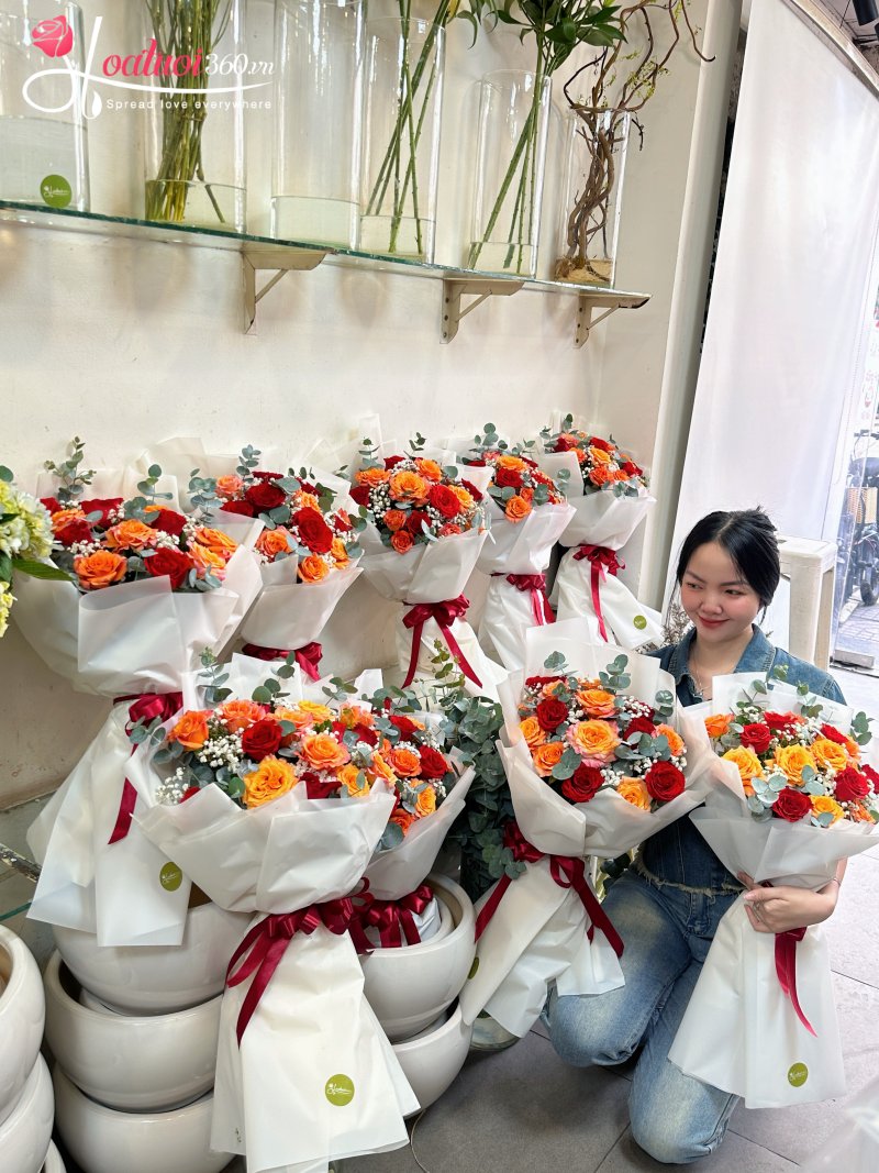 hoa bó sự kiện hoa hồng cam