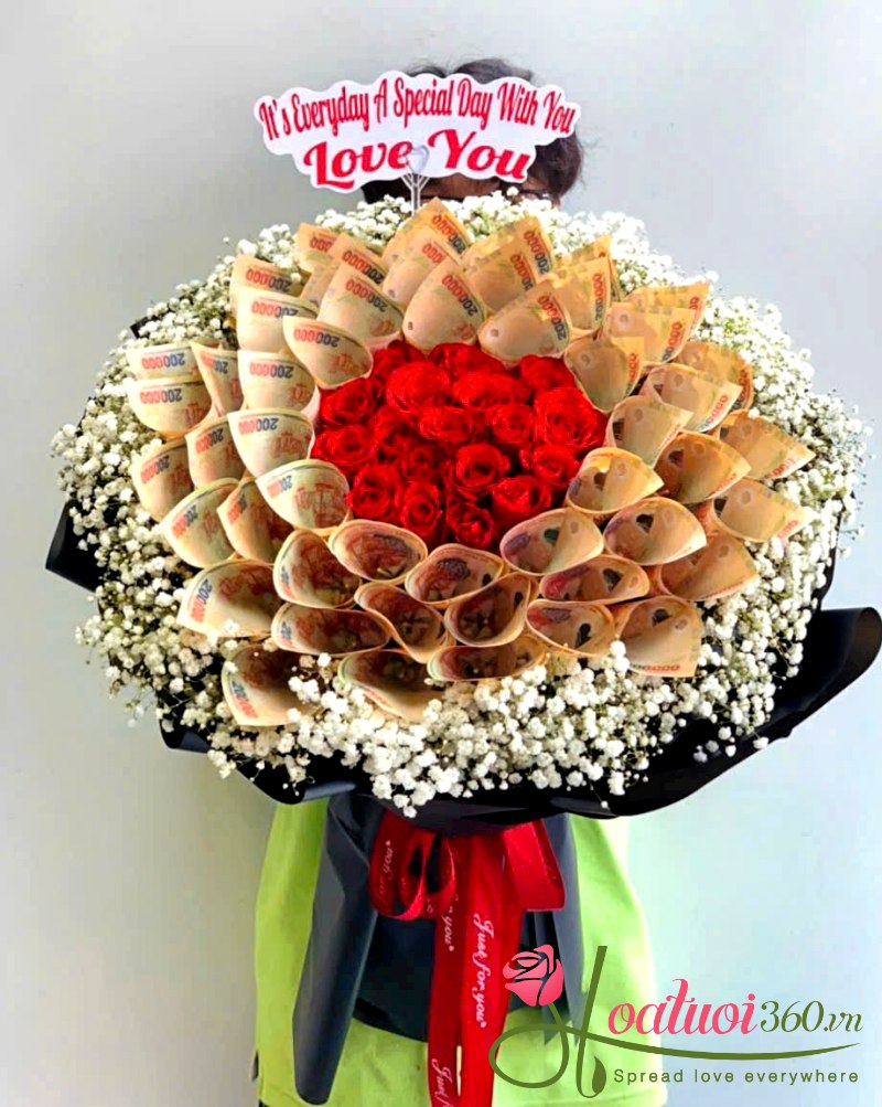 bó hoa tiền tặng vợ ngày 20/10