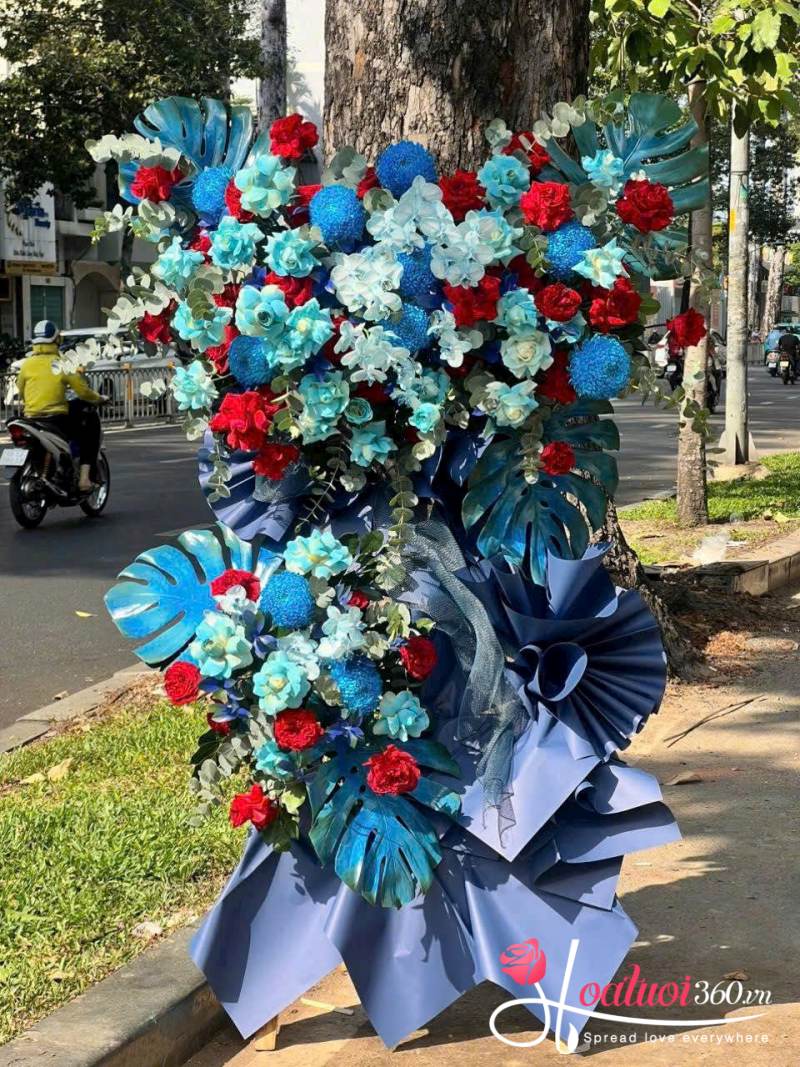 Kệ hoa cúc mẫu đơn khai trương tone xanh