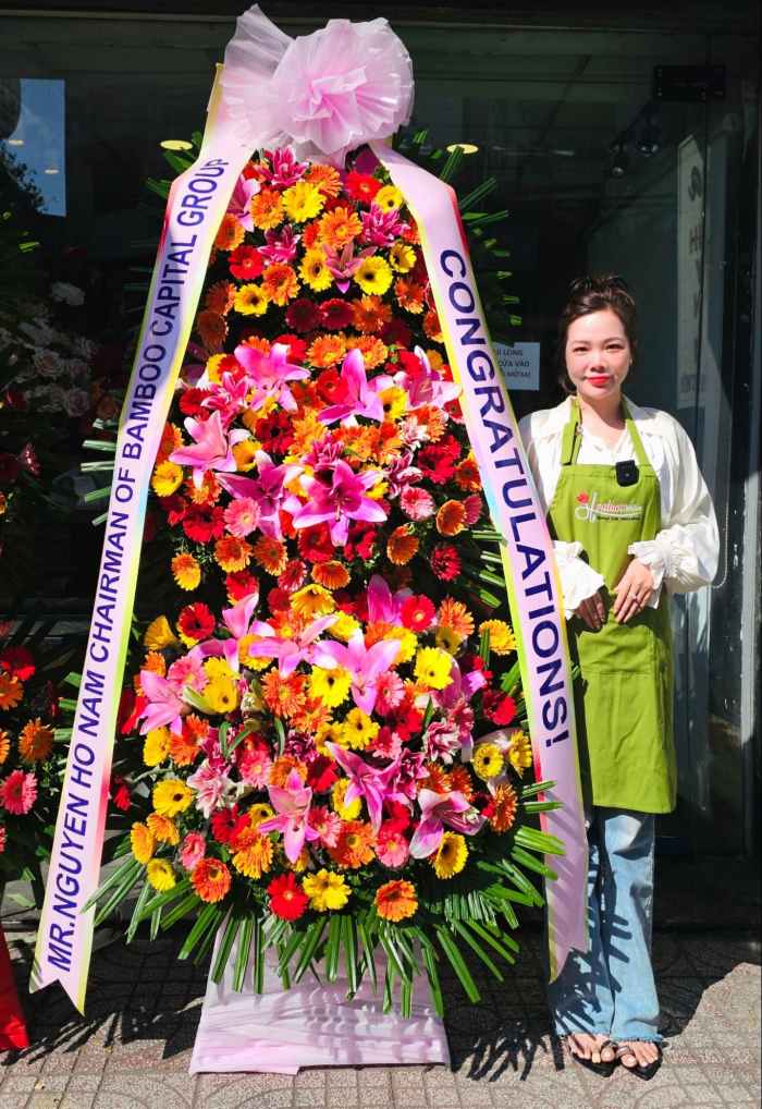 Kệ hoa khai trương Hàn Quốc 3 tầng  Phát Tài Phát Lộc