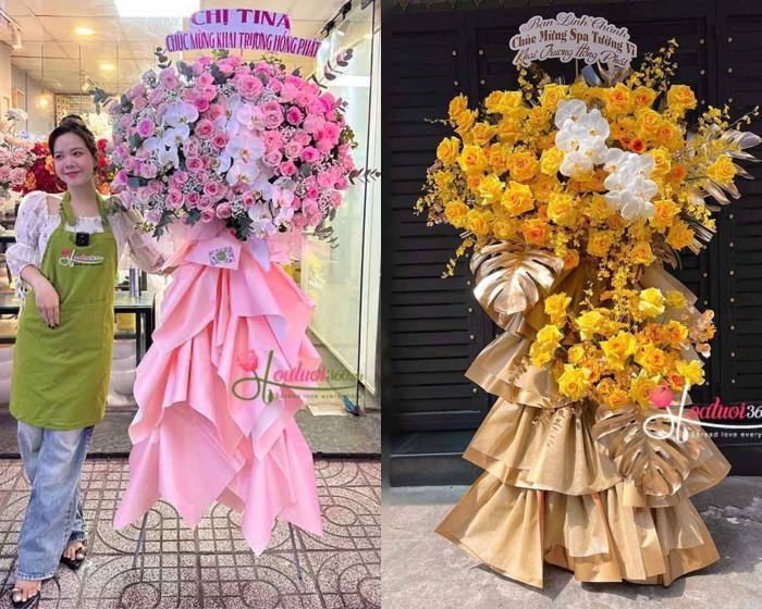 ưu tiên chọn kệ hoa khai trương cỡ lớn cho không gian ngoài trời