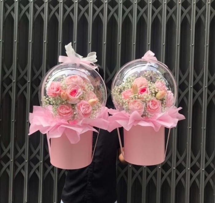Lẵng hoa baby khô mix hoa hồng sáp thơm