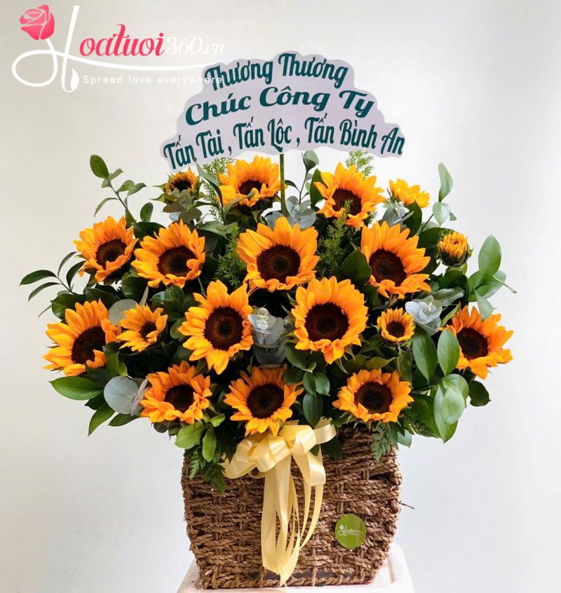 lẵng hoa hướng dương khai trương