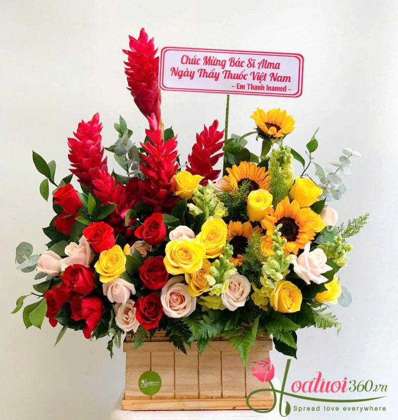 Lẵng hoa hướng dương tri ân ngày 27/2