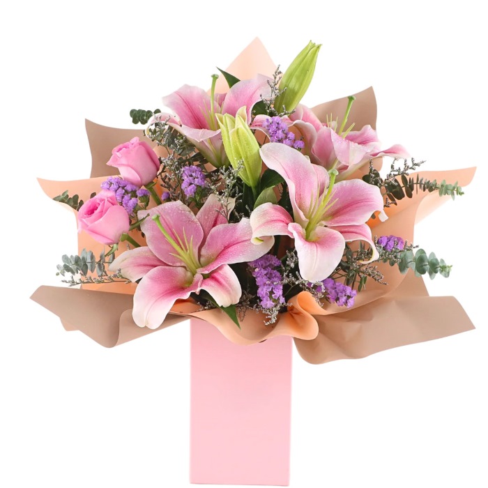 Mẫu lẵng hoa ly khai trương dạng hộp cao