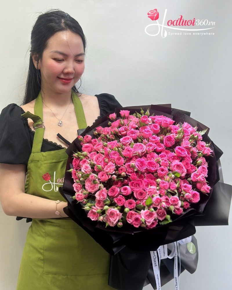 Bó hoa hồng sinh nhật chùm dáng tròn