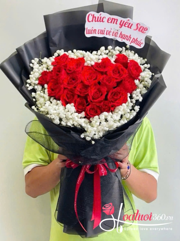 Bó hoa hồng đỏ mix baby - Tình nồng khó phai