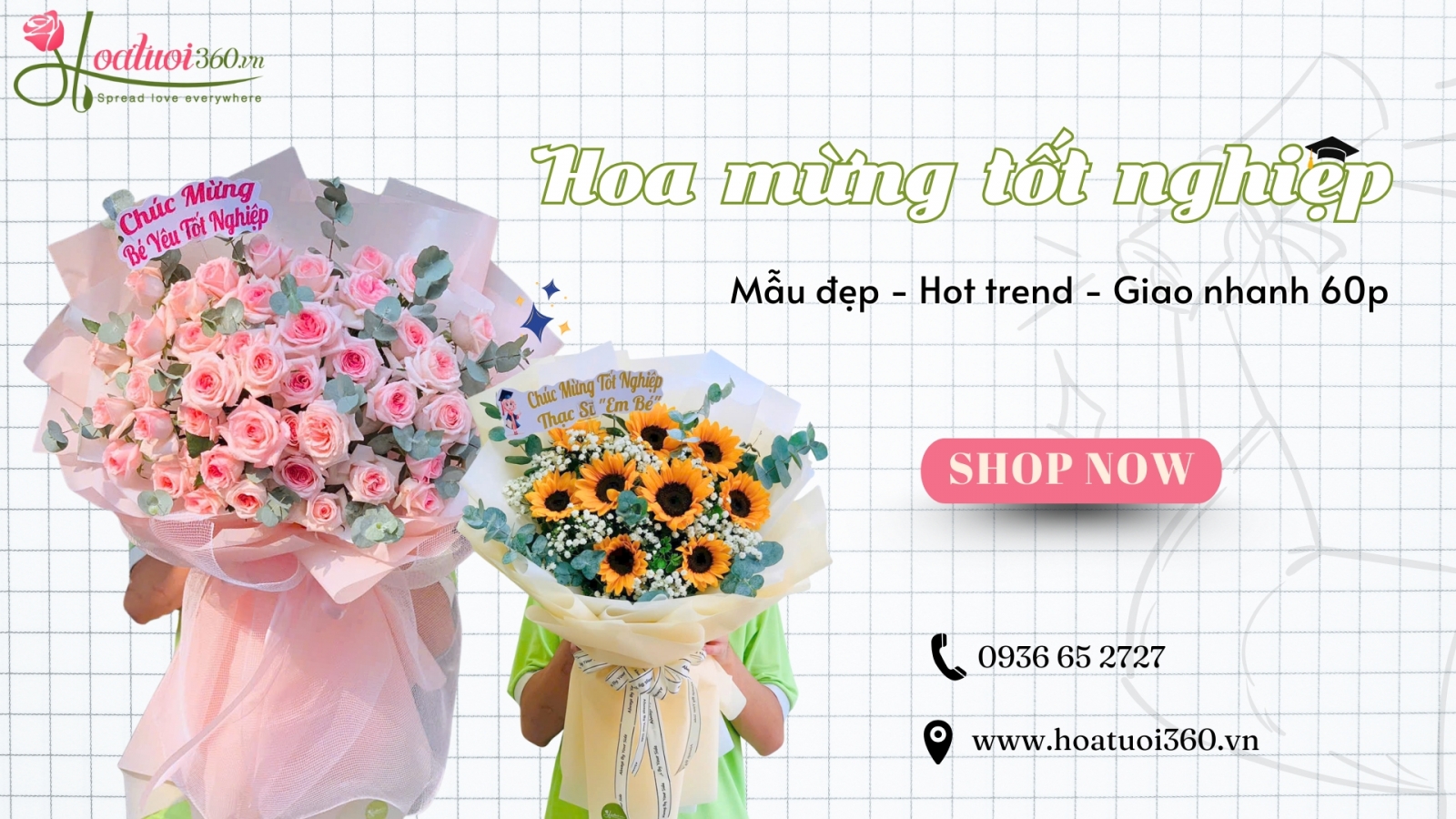 Shop bán bó hoa mừng tốt nghiệp đẹp, giá rẻ