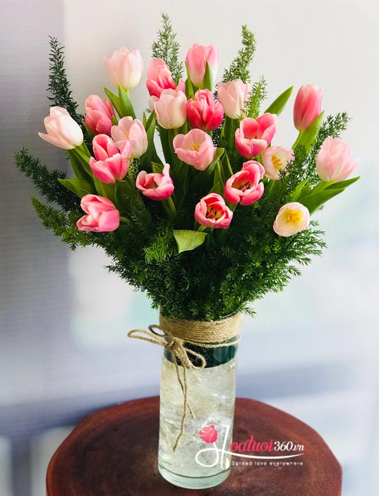 Bình hoa tulip hồng - Kỉ niệm đẹp