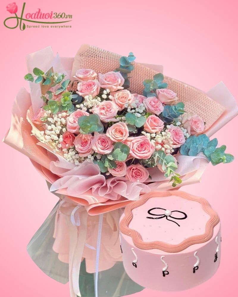 bánh kem và hoa hồng sinh nhật