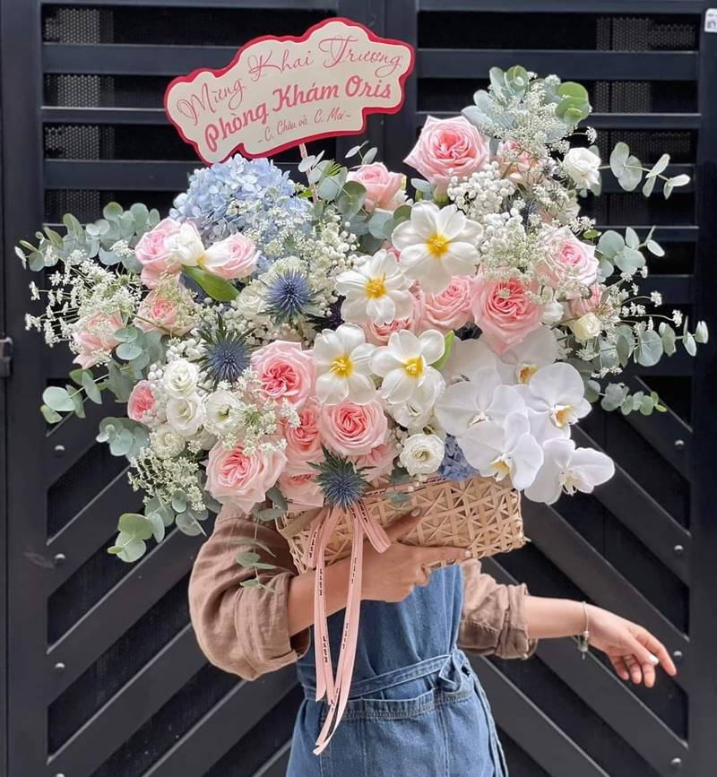 Giỏ hoa khai trương cao cấp thiết kế sang trọng